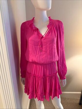 Skies Are Blue Hot Pink Long-Sleeve Ruffle Tiered Dress